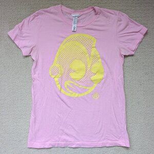 EUC kidrobot graphic Logo Tee Pink T-shirt Women's Medium Yellow street art Y2K